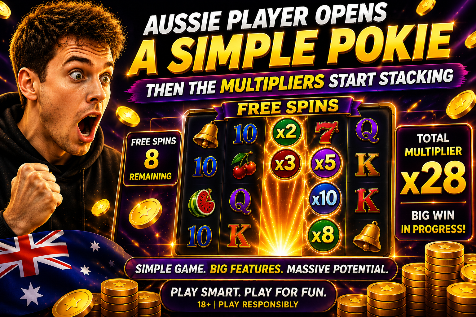 Aussie Player Opens a Simple Pokie — Then the Multipliers Start Stacking