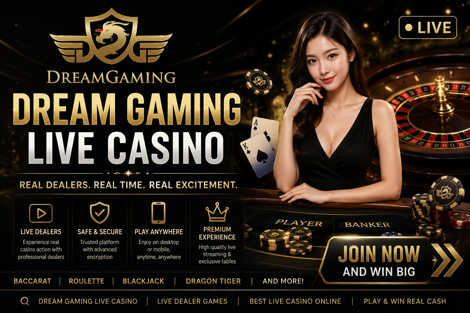 Dream Gaming Live Casino Guide: Baccarat, Roulette, Blackjack and Dragon Tiger Explained