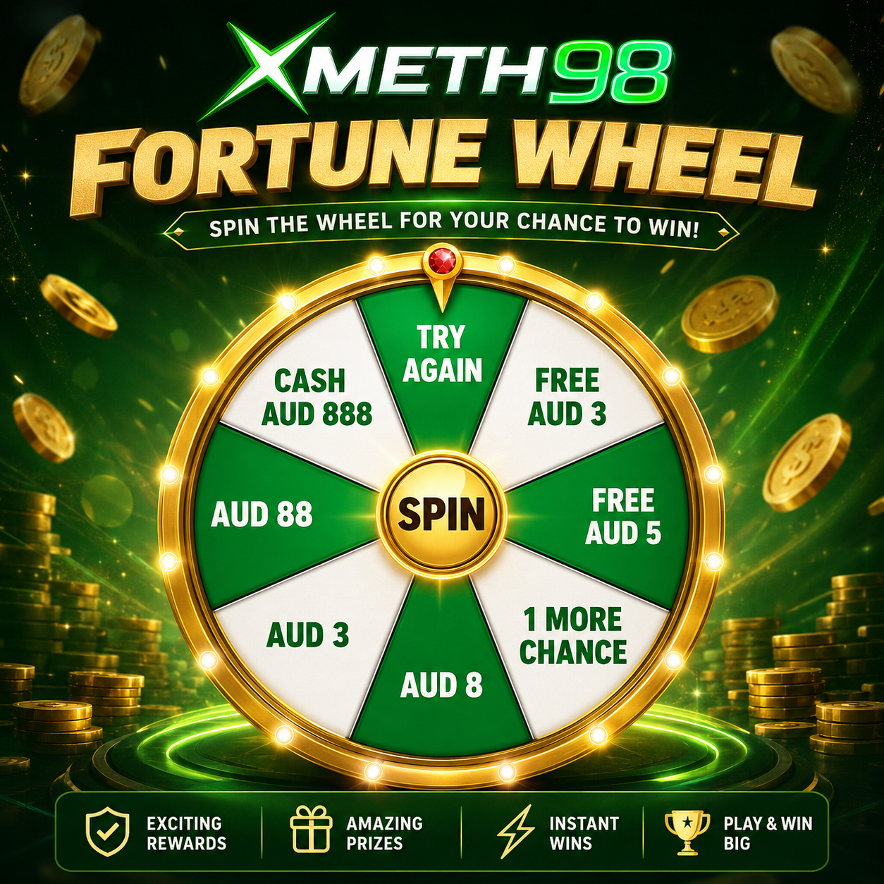 XMETH98 Fortune Wheel: Spin and Win Up to AUD888 in Australia